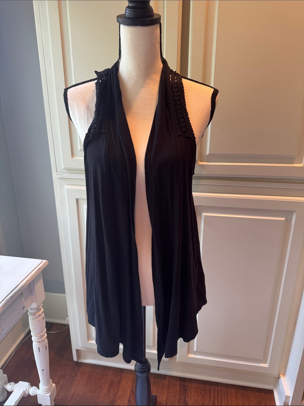 Sonoma Black Crochet-Trim Sleeveless Drape Tank